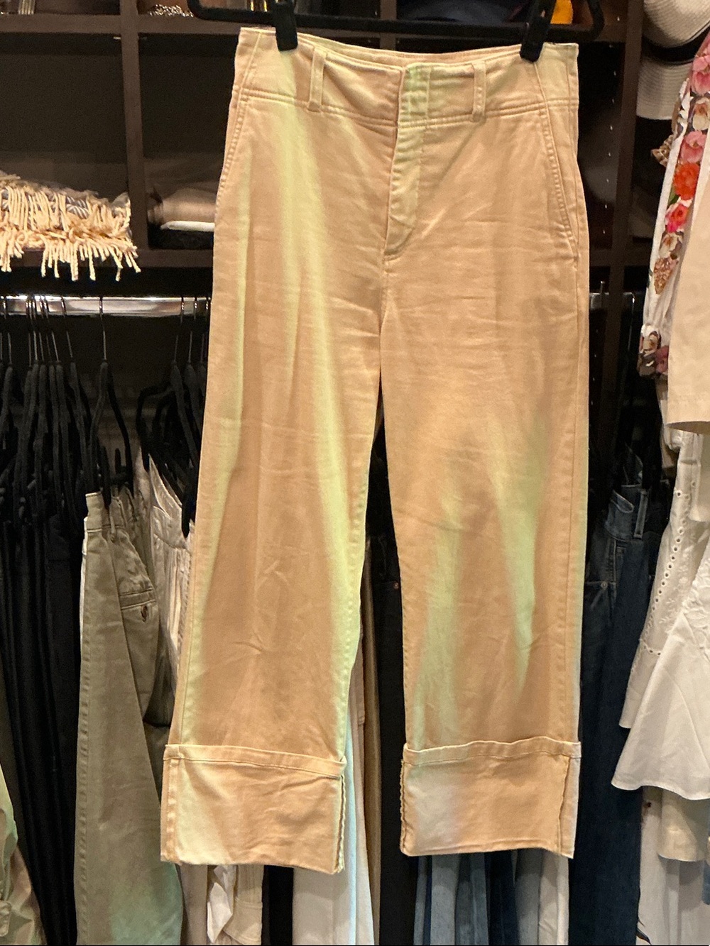 Classic Sand Beige Wide-Leg Wide-Cuff Pants